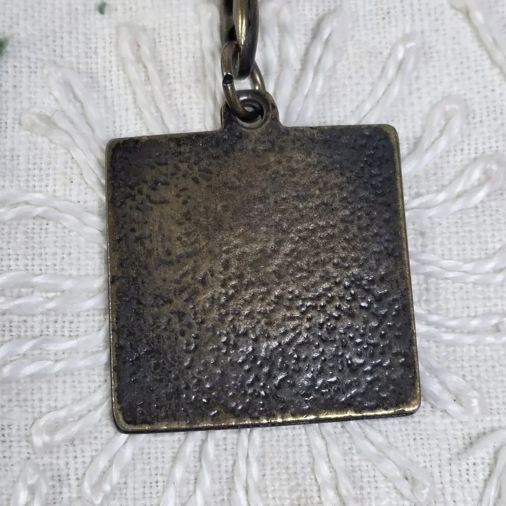 Frye Logo Metal Keychain Key Ring Bronze Tone Square Western Leather Brand